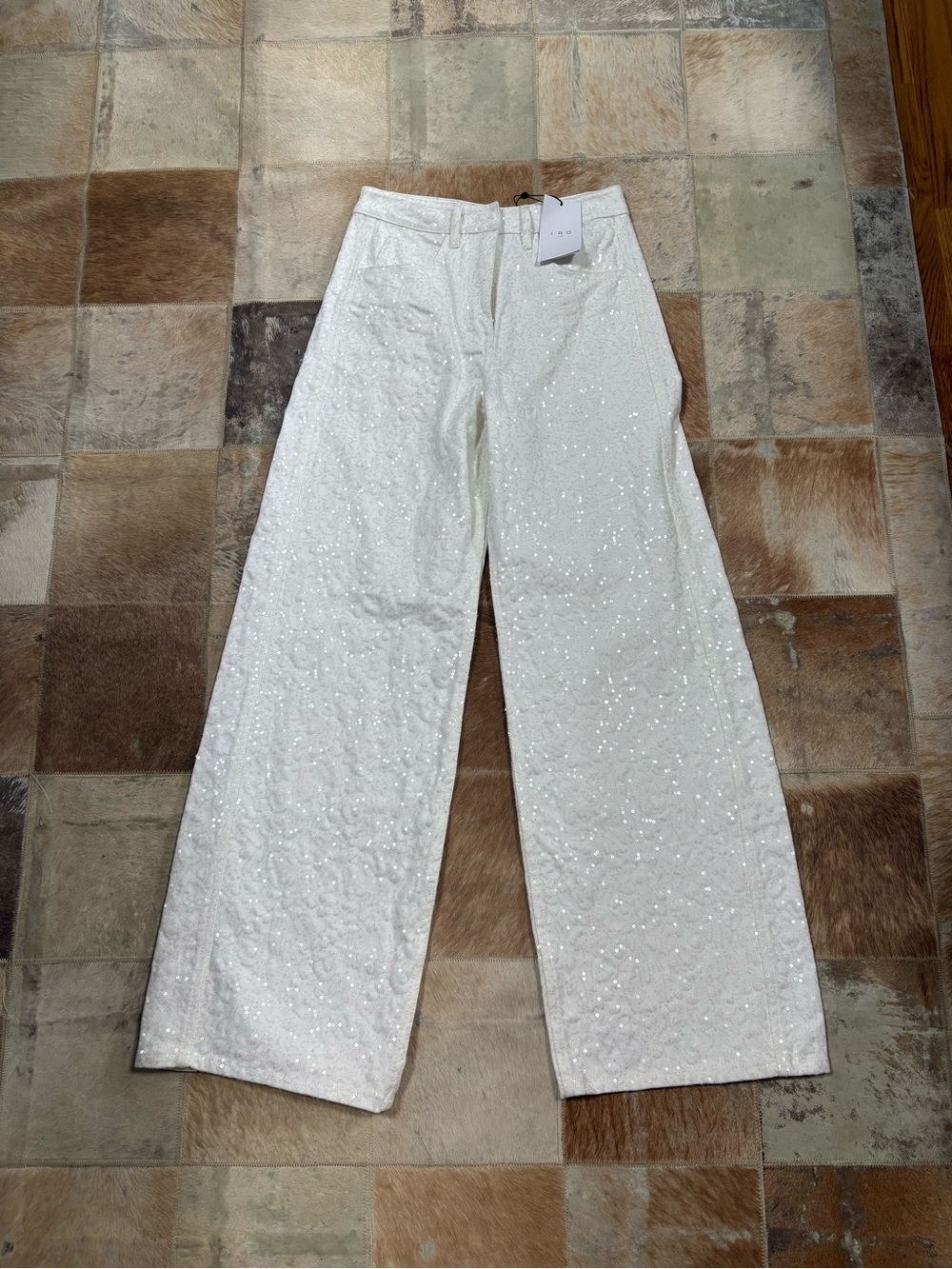 IRO White Sequin Wide-Leg Pants